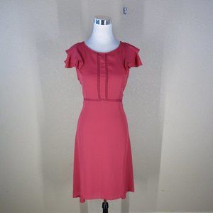 LOFT pink short sleeve dress flutter sleeve, embroidered detail size 8